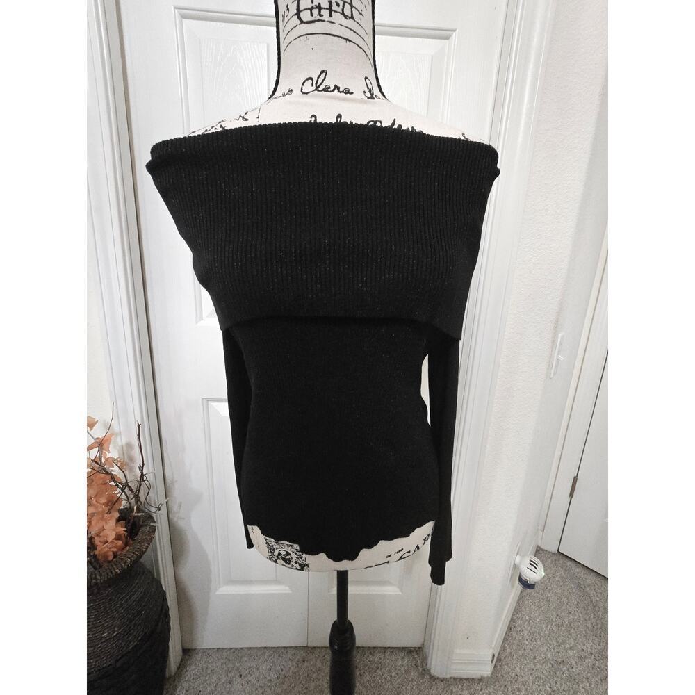 Intempo Off The Shoulder Black Sparkle Long Sleeve Top Size L